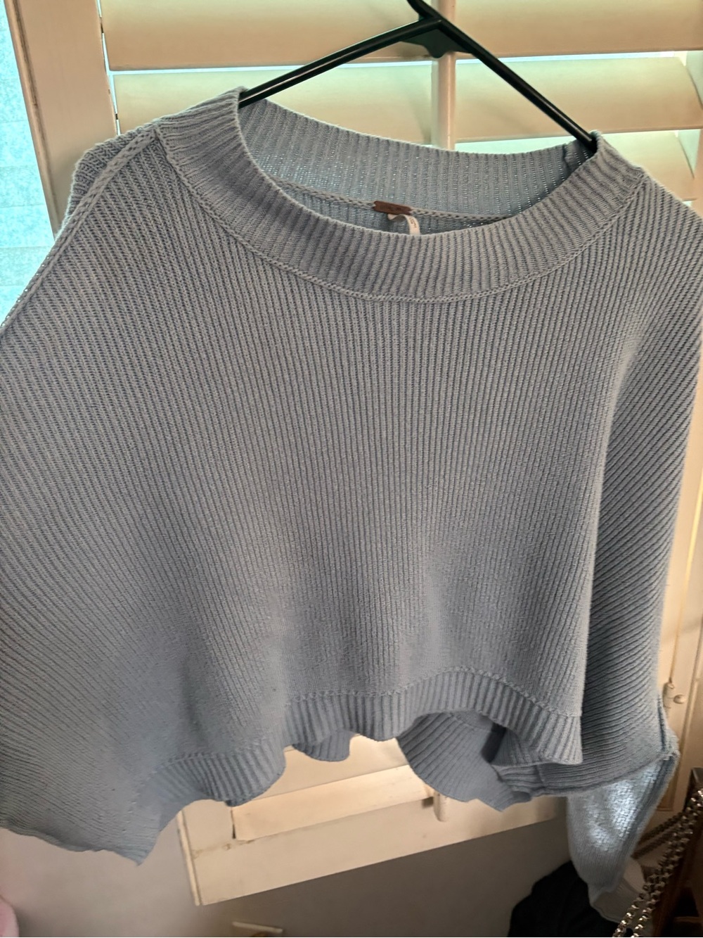 Free People Women’s Light Blue Ribbed Crewneck Sweater